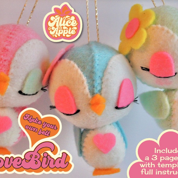 Sewing Pattern PDF - Make your own Retro Feltie Lovebird