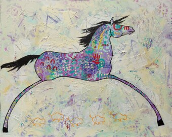 Buffalo Runner, original horse painting by Donna Ridgway, southwest, tribal, cave horse art with a nice southwestern feeling.