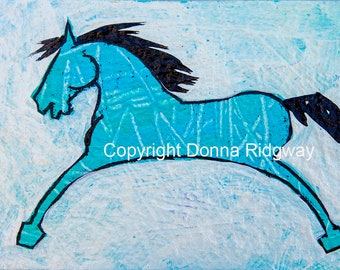 Original ACEO card, similar to cave horse art or ledger horse. Tribal, southwest art by Donna Ridgway