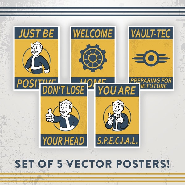 Poster Fallout Ne perdez pas la tête, vous êtes spécial et plus encore / lot de 5 affiches / FILETS VECTORIELS ! UHD