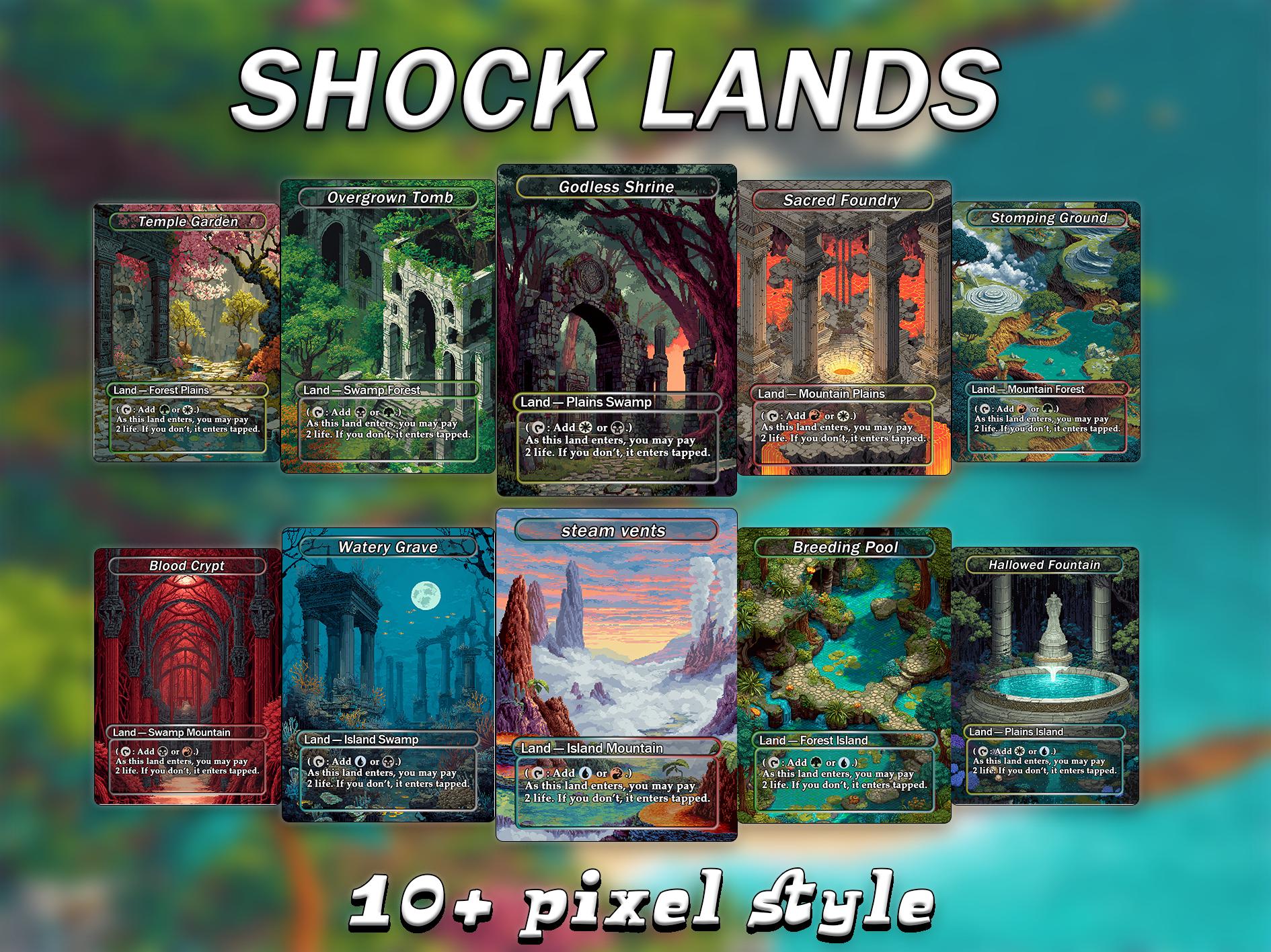 Pixel Art Shock Land Pack | 10 Unique Borderless Full-art Proxy Lands ...