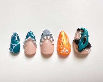 San Jose Sharks Inspired Press-On Nails Hand Painted Gel