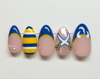 Buffalo Sabres Inspired Press-On Nails Hand Painted Gel