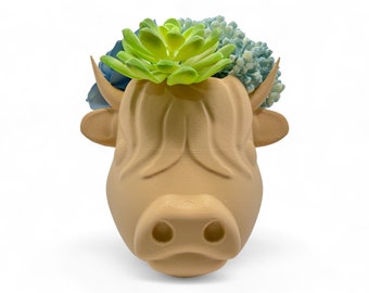 Highland Cow Planter - Cute Indoor/Outdoor Flower Pot - Unique Highland Cow Gifts - 3D Printed Planter - Recycled PLA