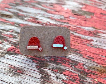 Santa hat stud earrings-Christmas earrings-holiday earrings