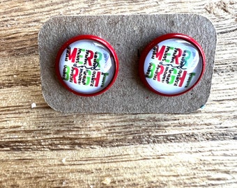 Merry and Bright 12mm earring-holiday stud earring-christmas earring-super sparkle