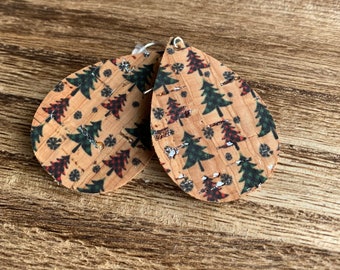 SALE! Plaid Christmas tree cork earring-holiday earring-Christmas earring-lightweight leather earring