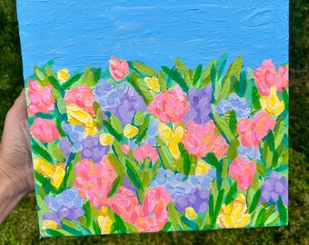 Spring floral landscape abstract on canvas