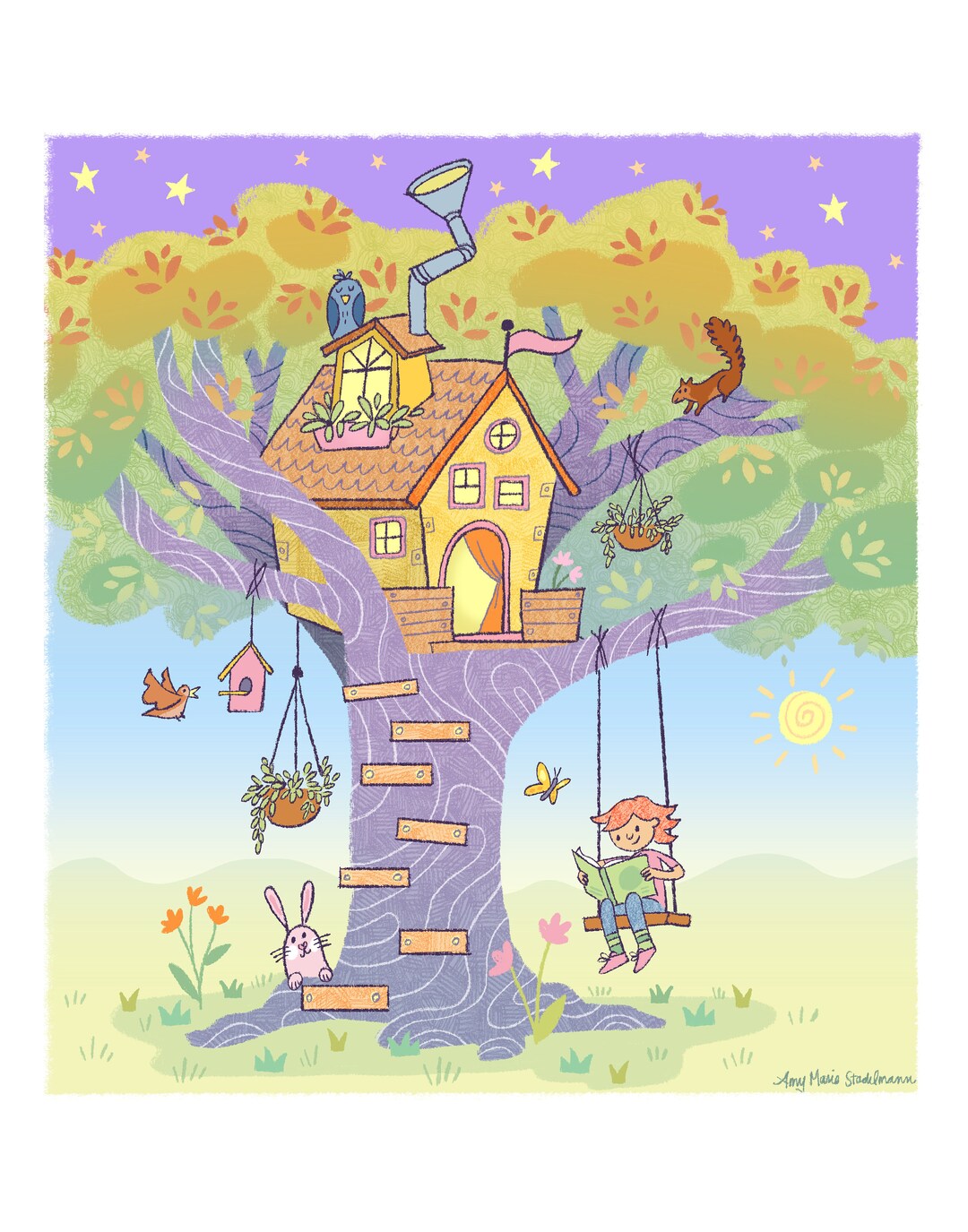 Treehouse Print Treehouse, Illustration Print - Etsy