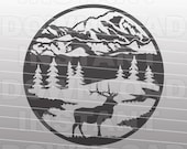Rustic Mountain Elk Hunting SVG File,Elk Hunter svg -Commercial Personal Use- Vector Art for Cricut,Silhouette Cameo,iron on craft vinyl