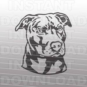 May include: Black and white line art illustration of a pit bull dog's head. The dog is looking to the right of the image.