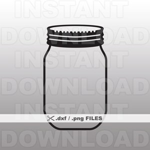 May include: Black and white silhouette of a mason jar with a lid. The jar is empty and has a simple design.