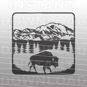 Buffalo SVG,Buffalo Mountain Scene SVG,Bison SVG,Mountain Range svg -Vector art Commercial/Personal Use- Cricut,Silhouette Cameo,Vinyl Decal
