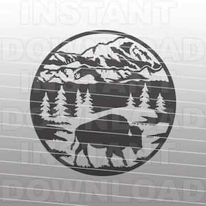 Rustic Mountain Buffalo SVG File,Bison svg -Commercial & Personal Use- Vector Art for Cricut,Silhouette Cameo,iron on vinyl,Vinyl Decal