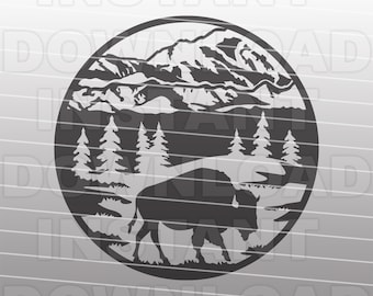 Fichier SVG rustique Mountain Buffalo, Bison svg -Commercial & Personal Use- Vector Art pour Cricut, Silhouette Cameo, fer sur vinyle, Vinyl Decal