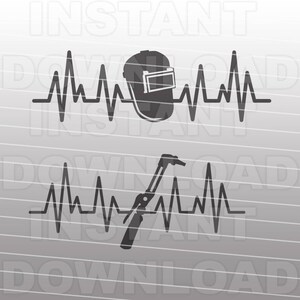 May include: A black and white graphic design featuring a heartbeat line with a welding helmet and a welding torch. The text "INSTANT DOWNLOAD" is visible in the background.