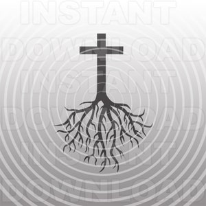 Cruz Cristiana con Archivo SVG de Raíces de Árbol, Escuela Dominical de la Iglesia SVG, SVG religioso -Arte vectorial Uso comercial/personal- Cricut,Silhouette,Cameo,