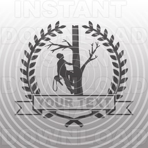 Tree Cutter with Chainsaw and Laurel Wreath and Banner SVG File,Tree Cutting Logo SVG -Commercial/Personal Use-Cricut,Silhouette Cameo,vinyl