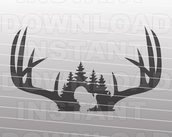 Big Buck Deer Antlers with Turkey and Forest Scene SVG File -Vector Clipart Commercial & Personal Use- Cricut,Silhouette Cameo,Vinyl Decal