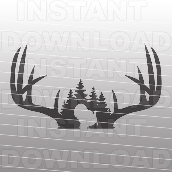 Big Buck Deer Antlers with Turkey and Forest Scene SVG File -Vector Clipart Commercial & Personal Use- Cricut,Silhouette Cameo,Vinyl Decal