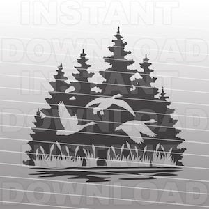 Gans Jagd Rohrkolben See Szene SVG-Datei, Gans Jäger svg, Gänse SVG - Vektorkunst kommerziellen und persönlichen Gebrauch-Cricut,Silhouette,Cameo,Vinyl