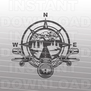 Motorcycle Handlebars Open Road Highway Mountain Scene Compass SVG File -Vector Art Commercial/Personal Use- Cricut,Cameo,Silhouette,Vinyl