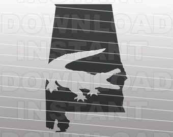 Alabama with Alligator SVG File,Alligator Hunter SVG,Gator SVG,Personal & Commercial Use,cricut svg,silhouette svg,vector svg,vinyl decal