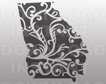 Fancy Decorative Flourish Georgia Outline SVG File -Vector Art for Commercial & Personal Use- svg for silhouette,svg for cricut,vinyl cut