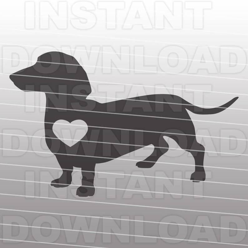 Puede incluir: Silueta de un perro dachshund con un coraz&oacute;n en el pecho. El perro es negro y el coraz&oacute;n es blanco.
