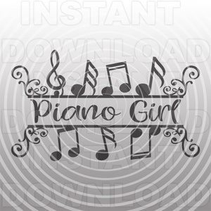 Piano Girl Pianist Music Notes Archivo SVG,Piano Player SVG -Vector Clipart Uso comercial y personal- Cricut,Silhouette Cameo,vinyl svg