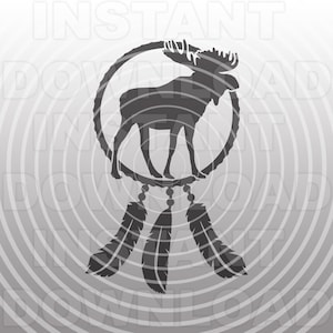 Dreamcatcher Moose SVG File,Feathers svg,Moose Silhouette SVG,Woodland Animal svg,Commercial-Personal Use,Cricut,Silhouette Cameo,Glowforge