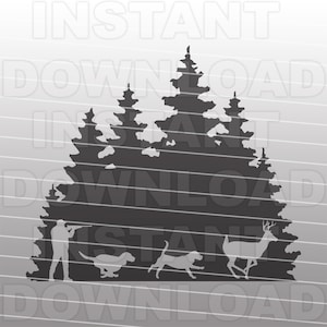 Deer Hunting Forest Scene SVG File,Big Buck SVG,Hunting Dogs SVG -Vector Art Commercial & Personal Use- Cricut,Silhouette,Cameo,Vinyl Decal