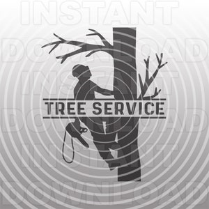 Tree Trimmer Climbing Tree with Chainsaw SVG File,Tree Service Logo SVG -Vector Art Commercial/Personal Use- Cricut,Silhouette,Cameo,vinyl