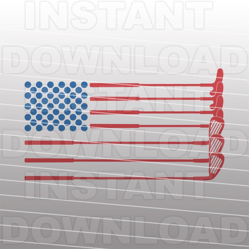 K&ouml;nnte beinhalten: Ein amerikanisches Flaggen-Design mit roten und wei&szlig;en Streifen und einem blauen Sternenfeld. Die Sterne sind kreisf&ouml;rmig angeordnet. Die Streifen bestehen aus Golfschl&auml;gern.