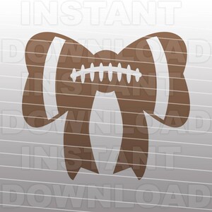 May include: A brown football-shaped bow with white stripes and laces. This vector graphic is ideal for sports-themed crafts, decorations, or digital designs. The image has a simple, clean design.