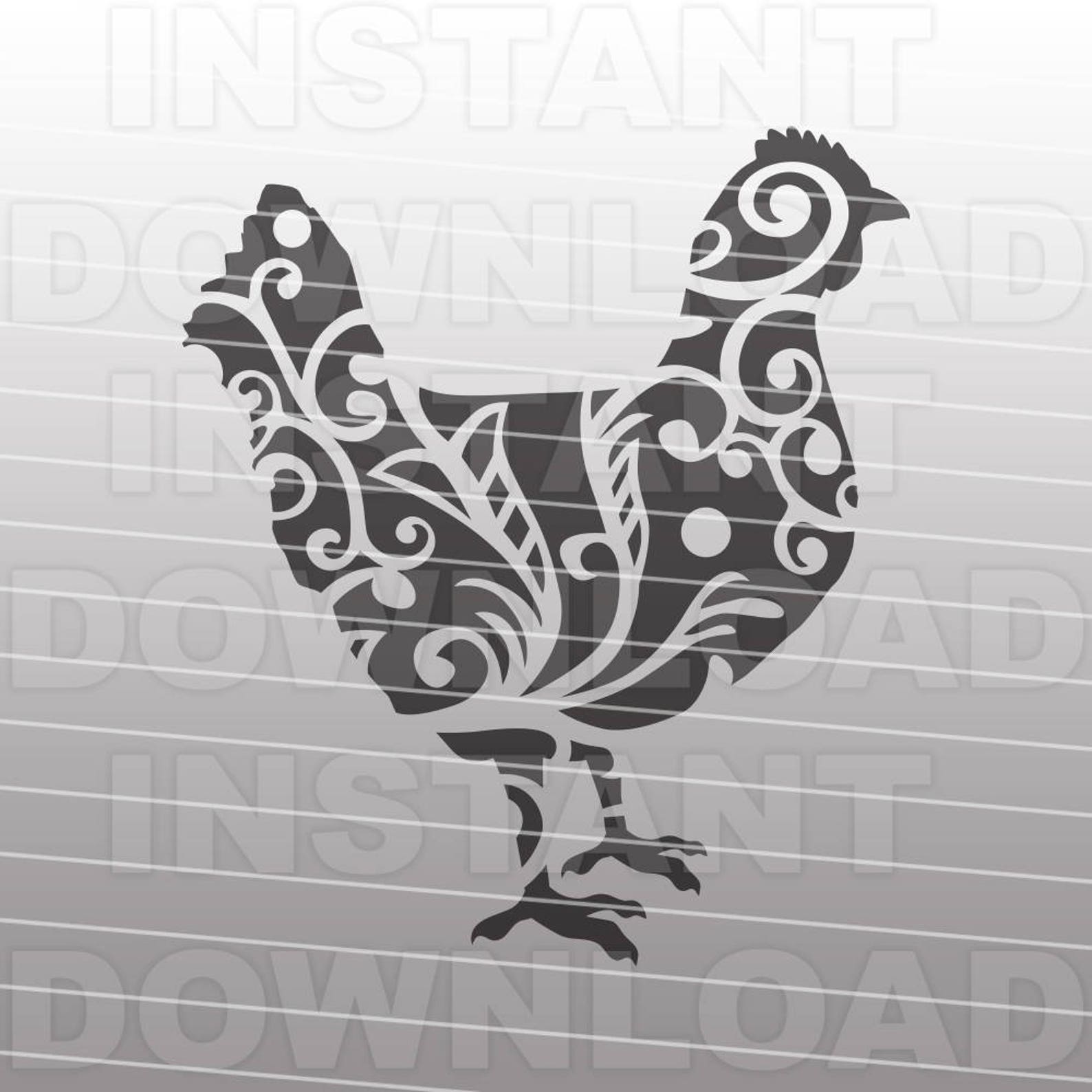 Fancy Floral Flourish Shabby Chic Chicken SVG FileFarm | Etsy