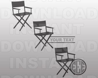 May include: Three black director's chairs with a monogrammed circle on the rightmost chair. The text "YOUR TEXT" is above the middle chair.