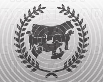 Laurel Wreath and Livestock with Cow Goat Lamb Pig Chicken Rabbit Farm Animals SVG File -Commercial & Personal Use- Cricut,Silhouette Cameo