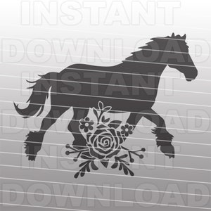 Caballo Gypsy Vanner con flores SVG, Caballo gitano svg -Vector Art Uso comercial/personal- Cricut,Silhouette Cameo,Archivos de corte de vinilo,Calcomanía de vinilo