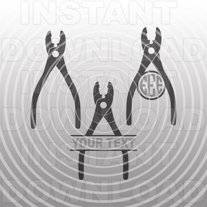 May include: Three black and white pliers with a banner that says "YOUR TEXT". The pliers are in a silhouette style.