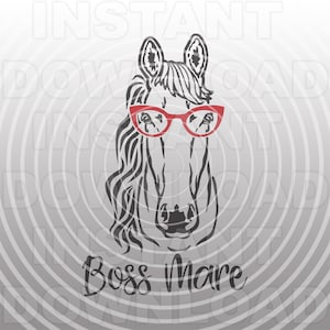 Boss Mare SVG-bestand, Mare met bril SVG, paard SVG Design - Vector Art commercieel/persoonlijk gebruik - Cricut, silhouet, cameo, vinyl sticker, vinyl knippen