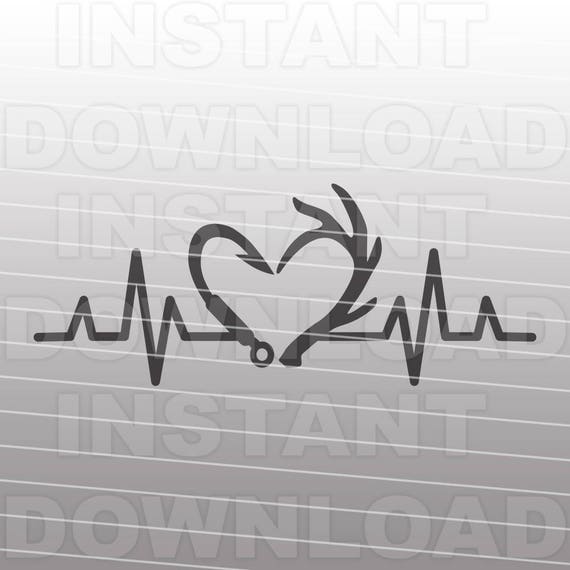 Download Heartbeat Fishing Hook Antlers Svg Filehunting Svgfishing Etsy