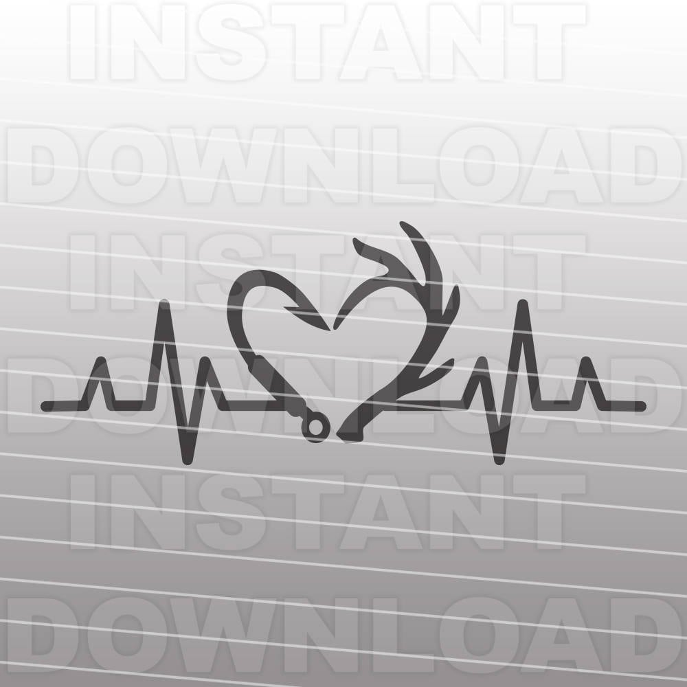 deer antler and fish hook heart Heartbeat Fishing Hook Antlers SVG File,Hunting SVG,Fishing svg -Personal &  Commercial Use- cricut svg,silhouette svg,vector svg,vinyl files