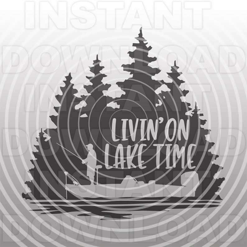 Download Livin On Lake Time SVG FileBass Fishing Scene SVGBass Boat ...