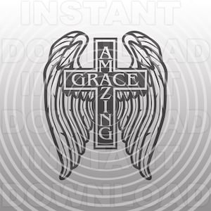 Incroyable Grace Croix avec des ailes fichier SVG, Christian Cross SVG, svg étude de la Bible de l'église - usage commercial/personnel - Cricut, Silhouette, camée, vinyle