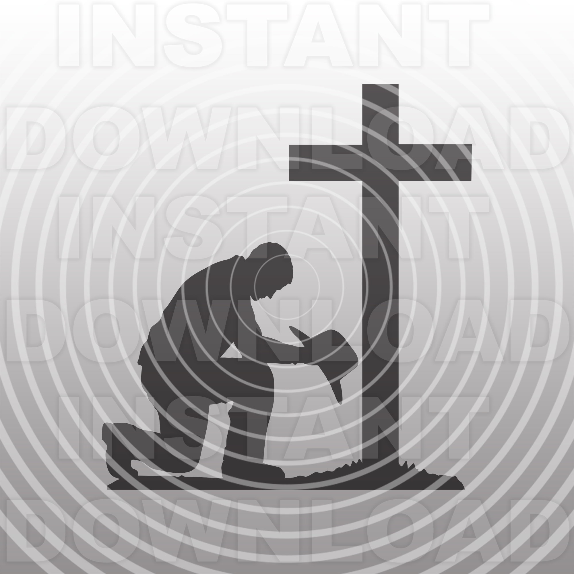 Cowboy Kneeling Praying at Memorial Cross SVG File -Vector Art Commercial & Personal Use- Cricut,Silhouette,Cameo,vinyl decal,Vinyl Cut