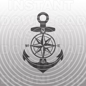 Könnte beinhalten: Ein schwarzer Anker mit einer Kompassrose in der Mitte. Die Kompassrose hat die Buchstaben N, S, E und W für die Himmelsrichtungen.