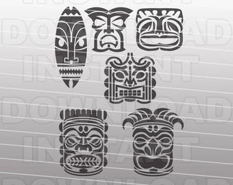 Tribal Tiki Heads SVG File Cutting Template-Clip Art Commercial & Personal Use-Vector Art file Cricut,Cameo,Sizzix,Vinyl,Decal,Silhouette
