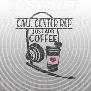 Fügen Sie einfach Kaffee Call Center-Vertreter mit Telefon-Headset-SVG-Datei hinzu
