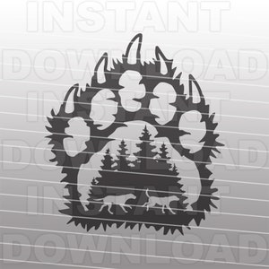 Bear Paw jachthond scène SVG, Bear Claws svg, Bear Hunter SVG-bestand - Vector Art commercieel en persoonlijk gebruik - Cricut, silhouet, cameo, vinyl knippen